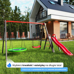 Modułowa huśtawka ogrodowa ze zjeżdżalnią bocianie gniazdo KSOZ021
