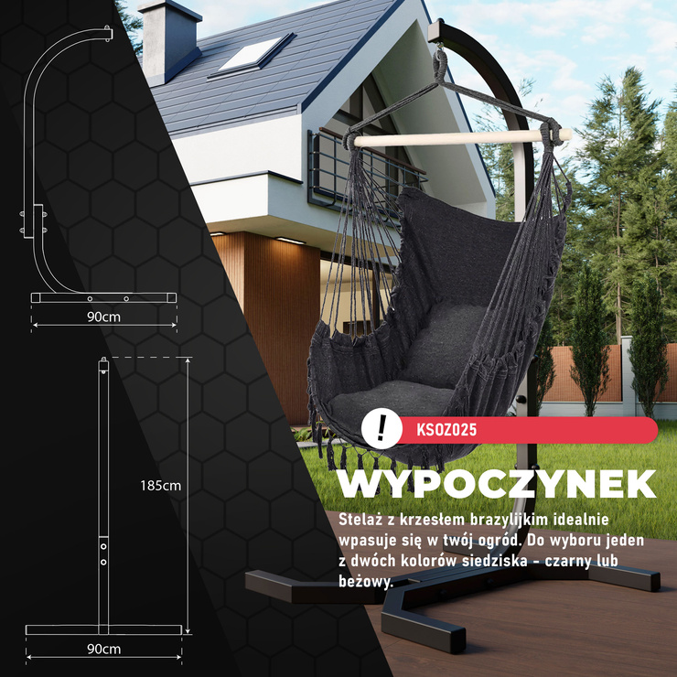 STELAŻ KOKON KRZESŁO Brazylijskie BOHO, SZARY / GRAFIT Wygodne, FOTEL WISZĄCY KSOZ025C