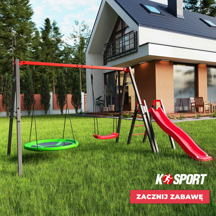 Modułowa huśtawka ogrodowa ze zjeżdżalnią bocianie gniazdo KSOZ021