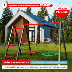 Huśtawka ogrodowa z drabinką podwójna mieszcząca bocianie gniazdo i huśtawkę KSOZ030 