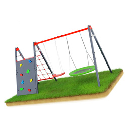 Huśtawka ogrodowa ze ścianką i liną wspinaczkową podwójna mieszcząca bocianie gniazdo i huśtawkę KSOZ014S 