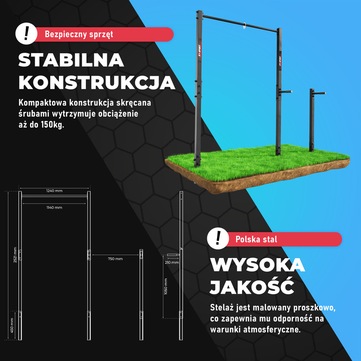 Drążek+poręcze do podciągania zewnętrzny ogrodowy-uchwyt na worek street workout KSOZ002