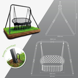 Huśtawka ogrodowa dwuosobowa makramowe siedzisko z poduszką KSOZ028