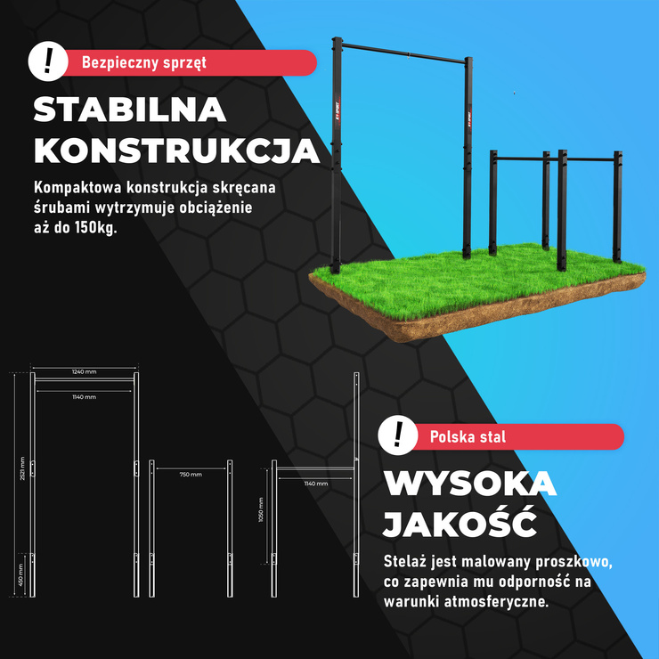 Drążek+Poręcz zewnętrzny do podciągania +uchwyt na worek Ogrodowy-street workout KSOZ004