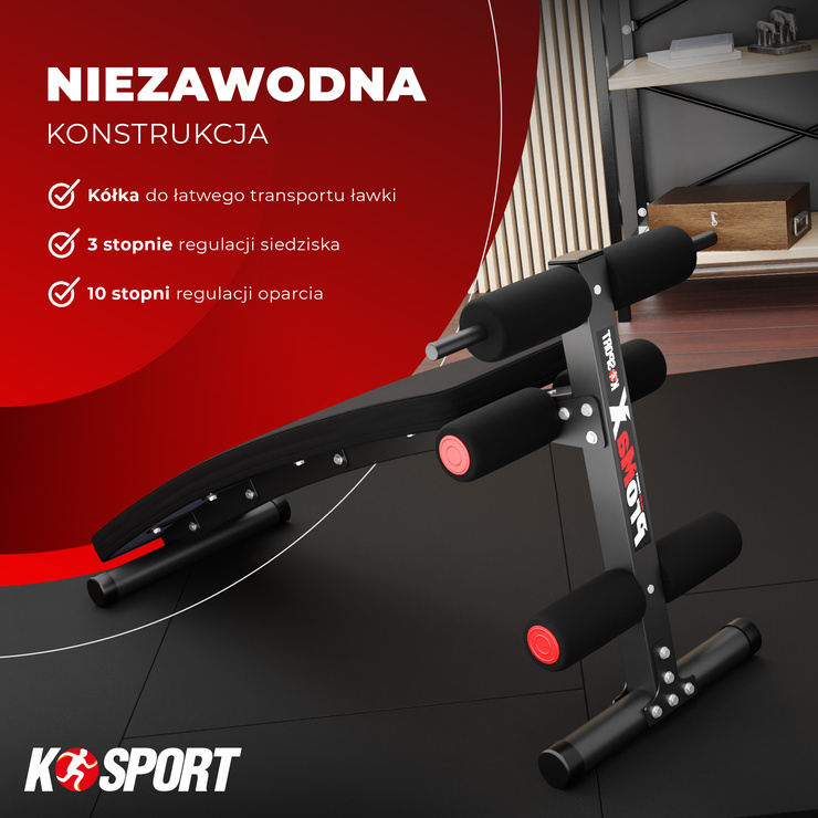 Ławka do ćwiczeń brzuszków skośna regulowana składana KSSL024
