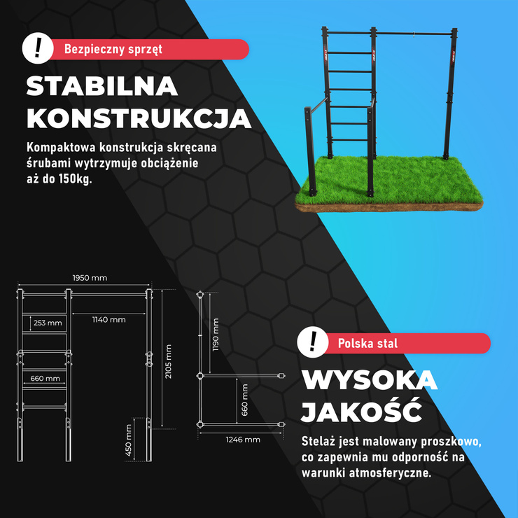 Drążek + Poręcz + Drabinka, zewnętrzny do podciągania uchwyt na worek -plac street workout KSOZ007