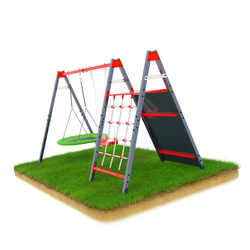 Huśtawka ogrodowa ze ścianką i liną wspinaczkową podwójna mieszcząca bocianie gniazdo i huśtawkę KSOZ014S 