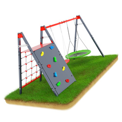 Huśtawka ogrodowa ze ścianką i liną wspinaczkową podwójna mieszcząca bocianie gniazdo i huśtawkę KSOZ014S 