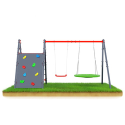 Huśtawka ogrodowa ze ścianką i liną wspinaczkową podwójna mieszcząca bocianie gniazdo i huśtawkę KSOZ014S 