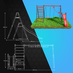 Huśtawka ogrodowa z drabinką podwójna i zjeżdżalnia bocianie gniazdo KSOZ020