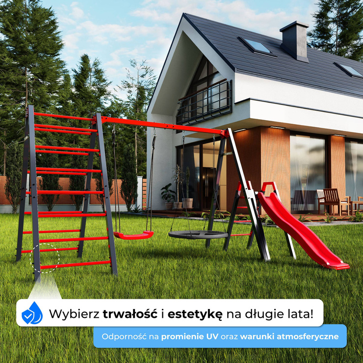Huśtawka ogrodowa z drabinką podwójna i zjeżdżalnia bocianie gniazdo KSOZ020