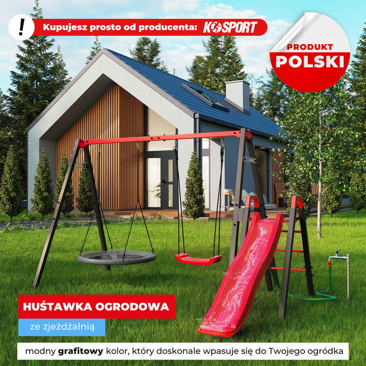 Modułowa huśtawka ogrodowa ze zjeżdżalnią bocianie gniazdo KSOZ021