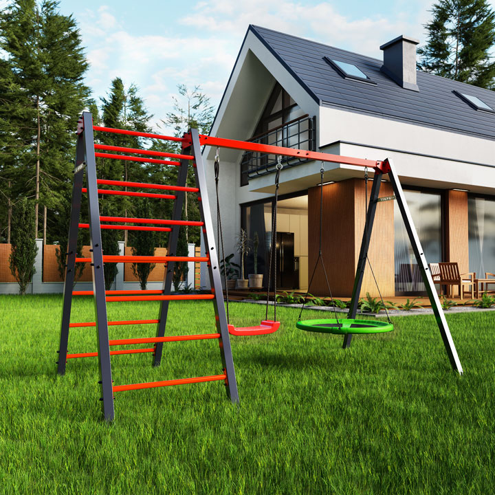 Huśtawka ogrodowa z drabinką podwójna mieszcząca bocianie gniazdo i huśtawkę KSOZ030 