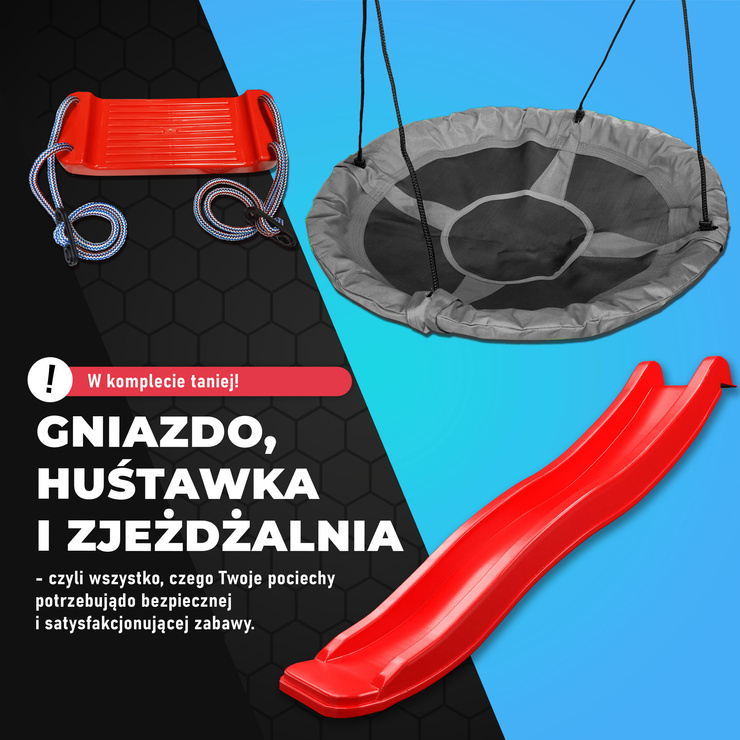 Modułowa huśtawka ogrodowa ze zjeżdżalnią bocianie gniazdo KSOZ021