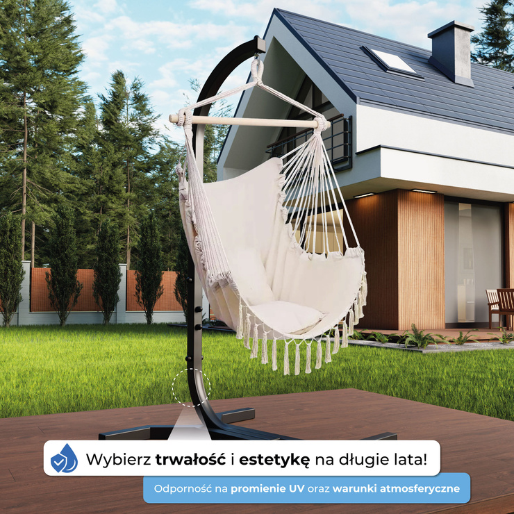 STELAŻ KOKON KRZESŁO Brazylijskie BEŻOWE BOHO Wygodne, FOTEL WISZĄCY  KSOZ025C
