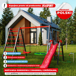 Huśtawka ogrodowa z drabinką podwójna i zjeżdżalnia bocianie gniazdo KSOZ020