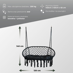 Huśtawka ogrodowa dwuosobowa makramowe siedzisko z poduszką KSOZ028