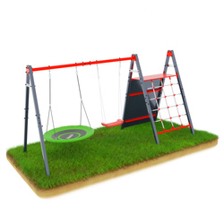 Huśtawka ogrodowa ze ścianką i liną wspinaczkową podwójna mieszcząca bocianie gniazdo i huśtawkę KSOZ014S 