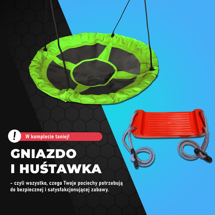 WZMOCNIONA HUŚTAWKA OGRODOWA PREMIUM dla dzieci BOCIANIE GNIAZDO STELAŻ podwójny PKS001