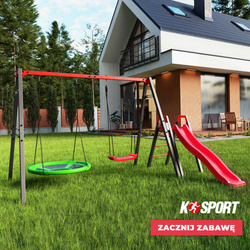 Modułowa huśtawka ogrodowa ze zjeżdżalnią bocianie gniazdo KSOZ021