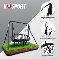 Huśtawka ogrodowa dwuosobowa makramowe siedzisko z poduszką KSOZ028