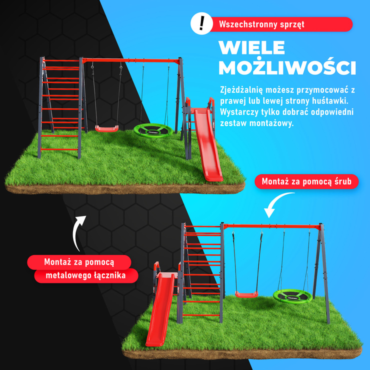 Huśtawka ogrodowa z drabinką podwójna i zjeżdżalnia bocianie gniazdo KSOZ020