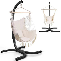 STELAŻ KOKON KRZESŁO Brazylijskie BEŻOWE BOHO Wygodne, FOTEL WISZĄCY  KSOZ025C