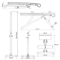 Zestaw KSSL125 Ławka + Stojaki Do Wyciskania | Składana, regulowana + Zestaw sztang + Obciążenia 95kg