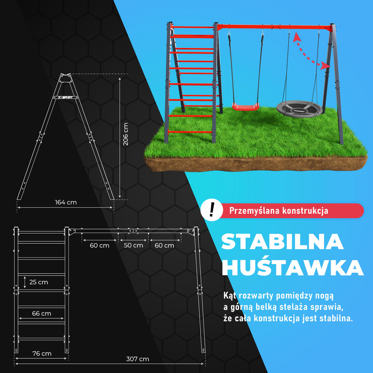 Huśtawka ogrodowa z drabinką podwójna mieszcząca bocianie gniazdo i huśtawkę KSOZ030