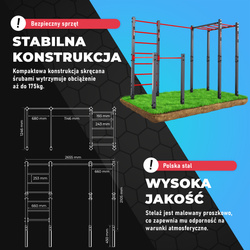 Drążek stacjonarny Ogrodowy zewnętrzny z poręczami, drabinką pionową i poziomą KSOZ006
