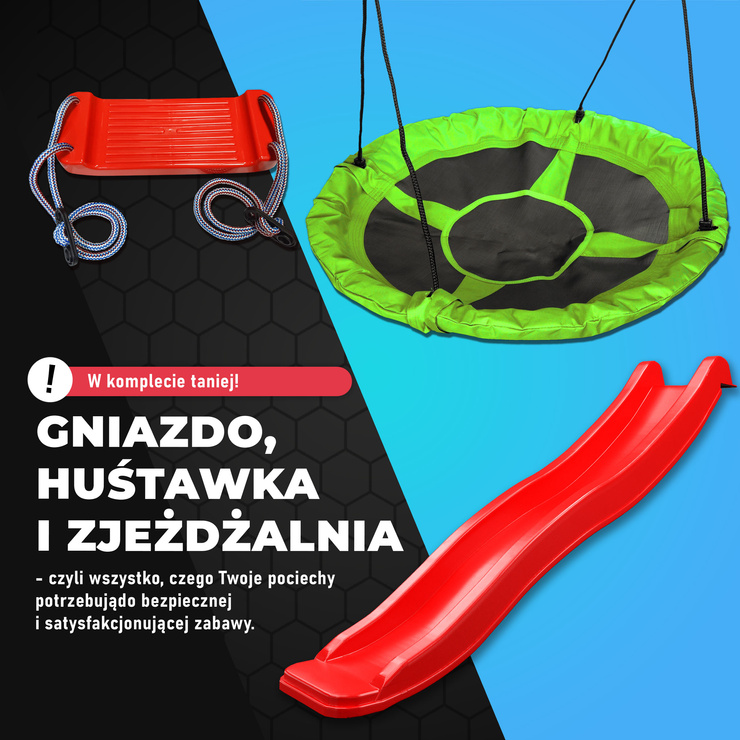 Huśtawka ogrodowa z drabinką podwójna i zjeżdżalnia bocianie gniazdo KSOZ020