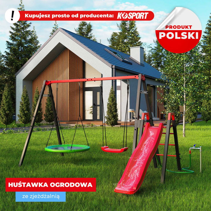 Modułowa huśtawka ogrodowa ze zjeżdżalnią bocianie gniazdo KSOZ021