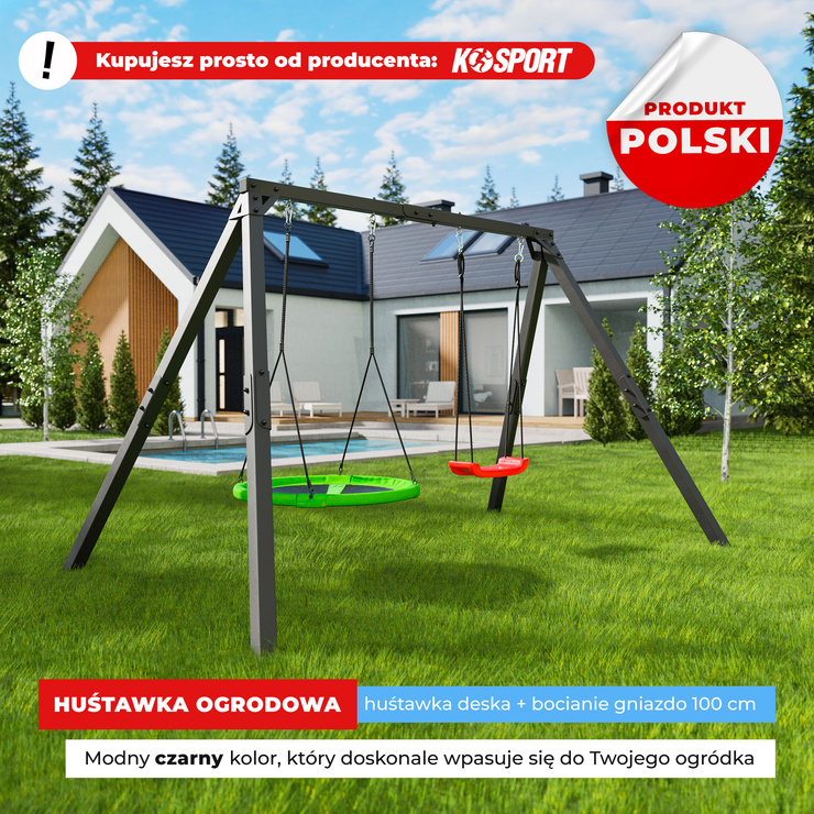 WZMOCNIONA HUŚTAWKA OGRODOWA PREMIUM dla dzieci BOCIANIE GNIAZDO STELAŻ podwójny PKS001